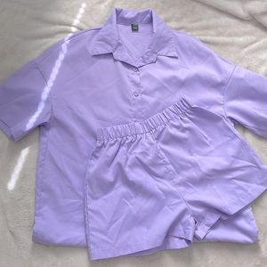 SHEIN Lavender Button Up and Shorts Set